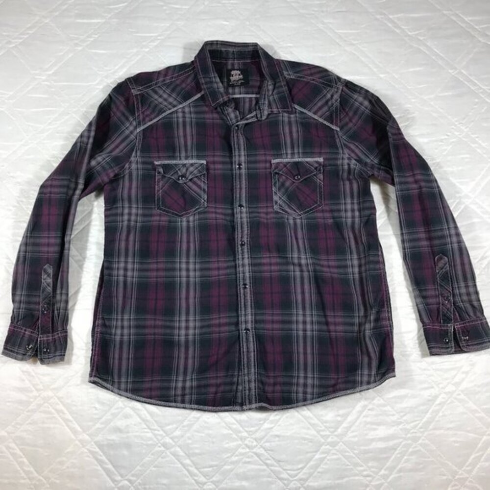 Route 66 purple / black‎ plaid long sleeve snap front shirt XL